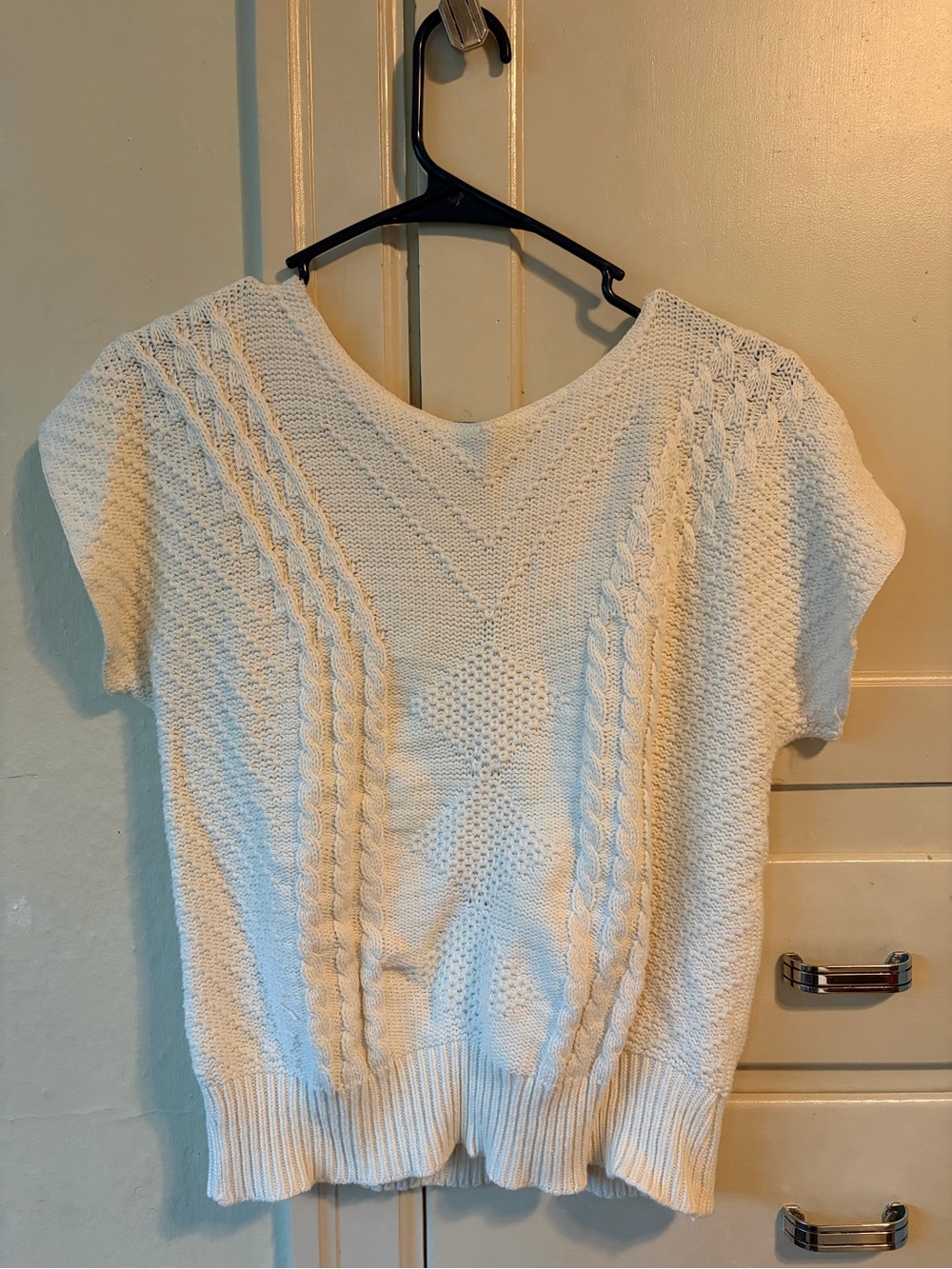 Vintage Ivory Cable Knit Short-Sleeve Sweater